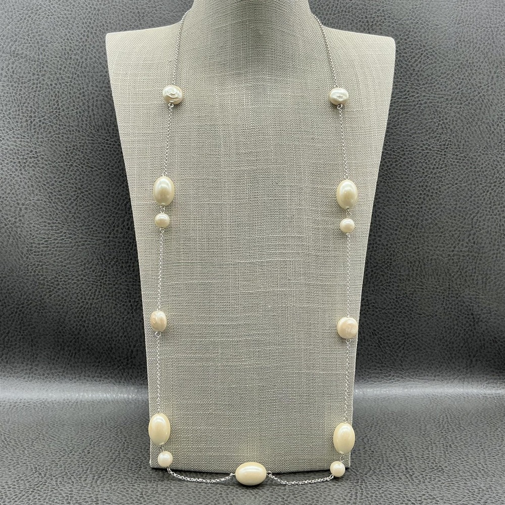 Trifari‎ Pearlessence Necklace White Imitation Pearl Long Station 28 In Womens